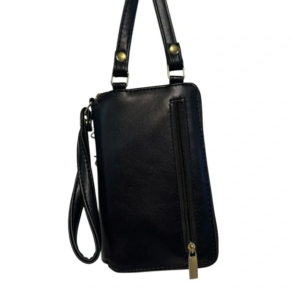 Classic Black Crossbody Phone Bag with Gold Accent - Picture 2 of 7